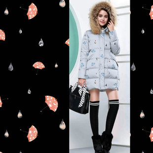 原创数码印花小雨伞花型棉服羽绒服面料布料 3色入