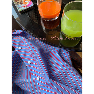 nosce 复古条纹衬衫 pink 原创小众设计美式 上衣 venom k：temet