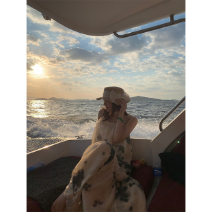 水墨画图案人丝提花小众绑带吊带连衣裙女 nosce原创 temet