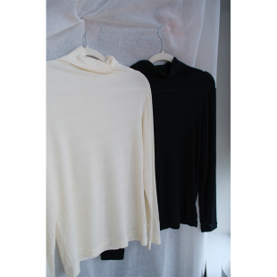 nosce秋冬保暖舒适亲肤黑白双色百搭羊毛堆堆领内搭t恤 temet