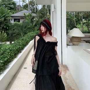 temet 套装 nosce 松弛感‌露肩大片绑带式 原创春夏多种穿法