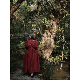 限量原创 nosce 内搭苎麻红色宽松连衣裙秋冬 k：temet 新年礼物