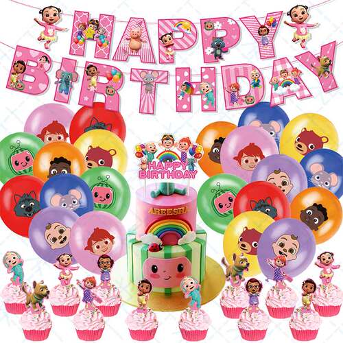cocomelon西瓜男孩生日拉旗