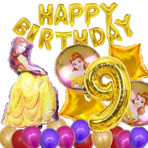 卡通贝儿公主女孩生日派对场地布置装饰用品铝膜乳胶气球拉旗套装