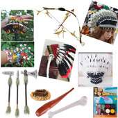 印第安酋长头饰野人羽毛头饰奥尔夫道具骨头棒原始人兵器矛戈弓箭