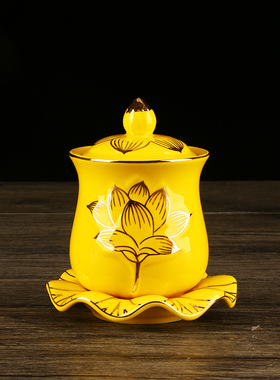 描金陶瓷观音礼佛净水莲花