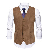 欧美咔叽风西部牛仔麂皮绒马甲男休闲鹿皮绒猎装 马夹大码 仿皮外套