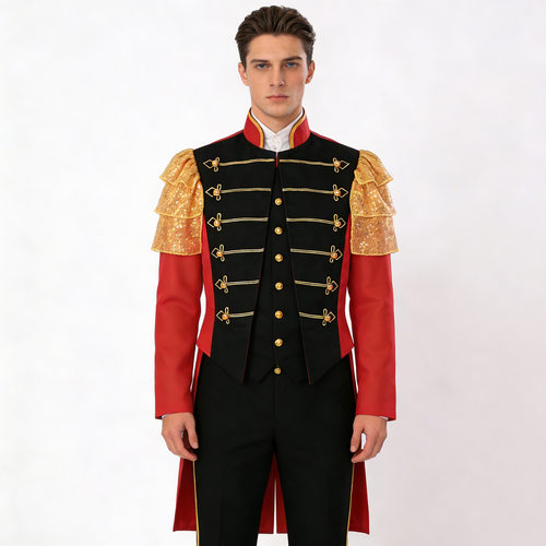 英伦宫廷王子礼服刺绣花立领燕尾服男欧洲仪仗队亮片蕾丝撞色外套