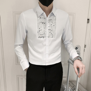 韩版夜店潮流修身亮片衬衣男士休闲长袖闪亮礼服衬衫男歌手演出服