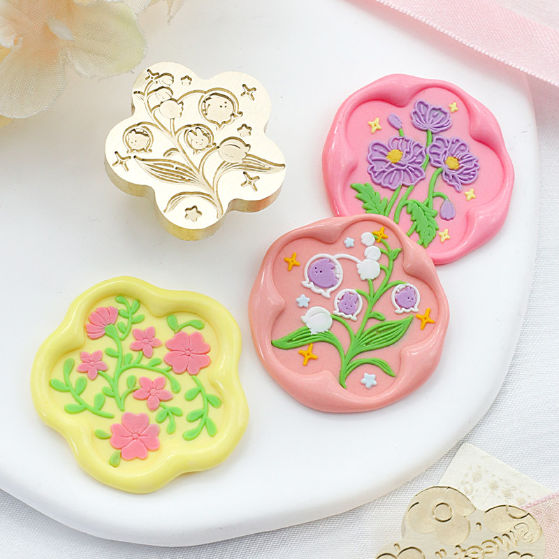 花形铜头火漆印章花卉铜头植物茶杯猫咪乌龟飞鹤火漆蜡装饰手工