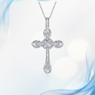 18K金天然真钻石项链女十字架吊坠满钻T方钻锁骨链轻奢情人节礼物