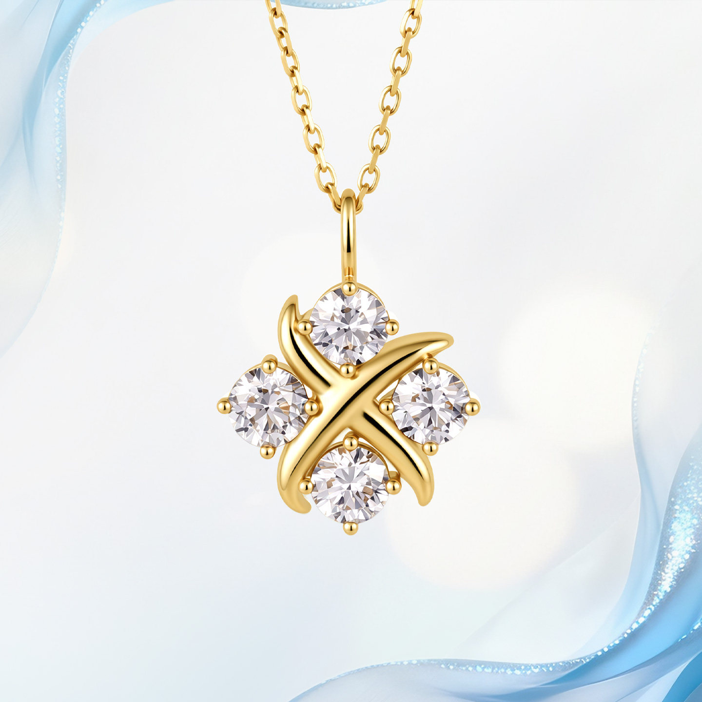 18K金天然真钻石项链女幸运四叶草项链锁骨链情人节珠宝礼物