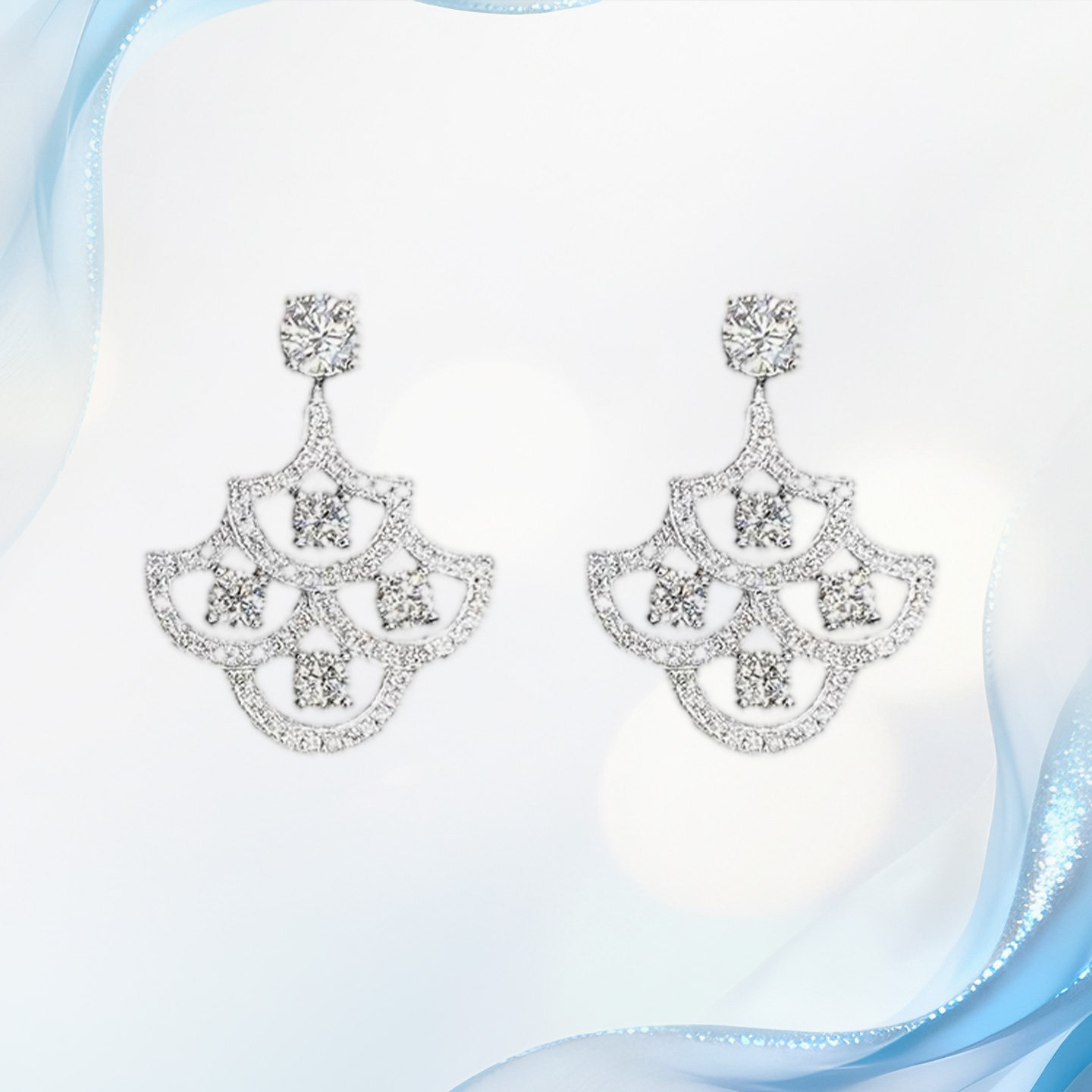 真诚珠宝 PT950铂金天然钻石耳饰女真钻扇子款耳钉定制情人节礼物