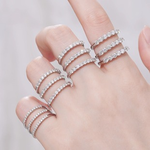 18K金钻石排戒天然满钻白金玫瑰金叠戴钻戒戒指女真钻30分小条戒