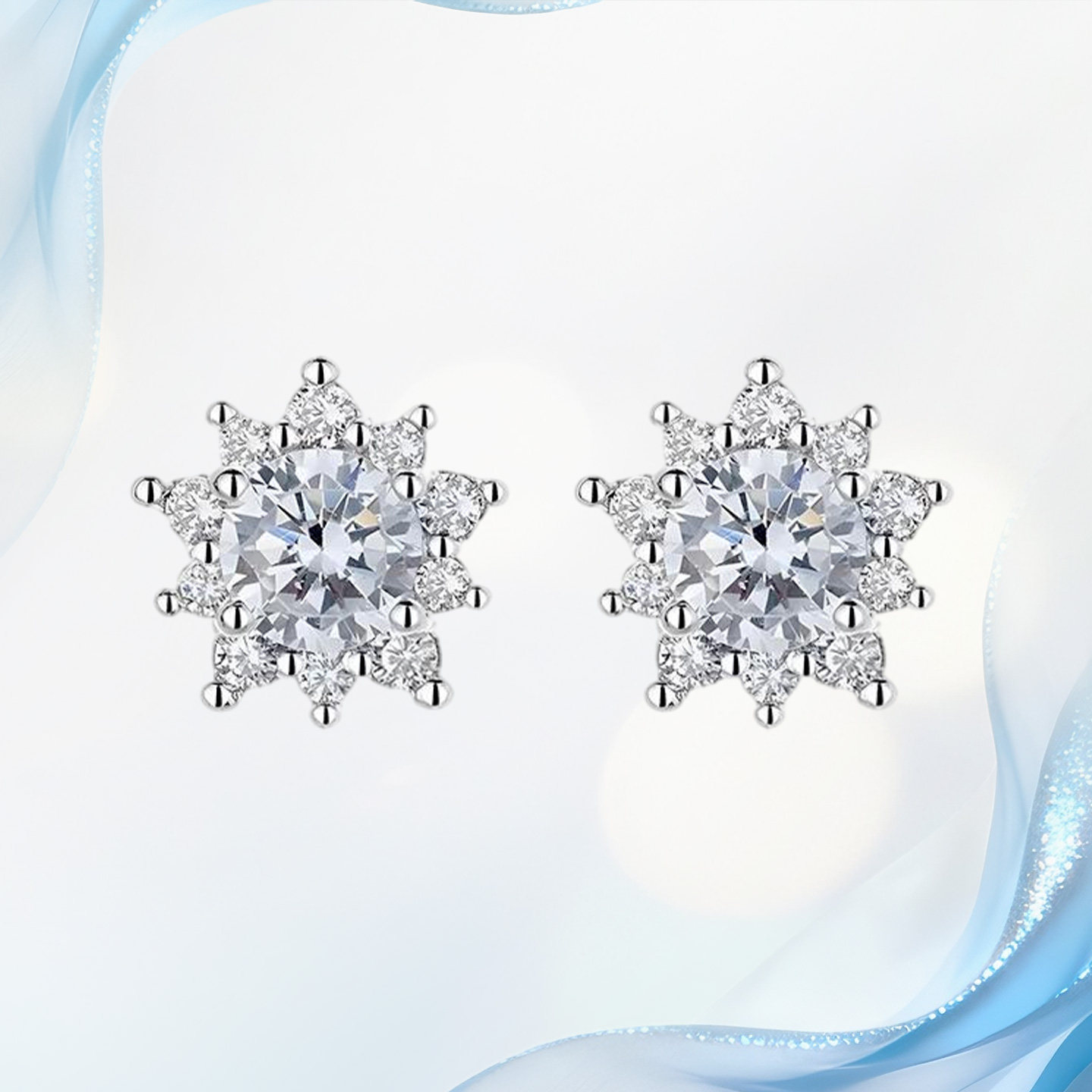 真诚珠宝 18K金天然钻石耳钉女真钻经典太阳花耳钉定制情人节礼物