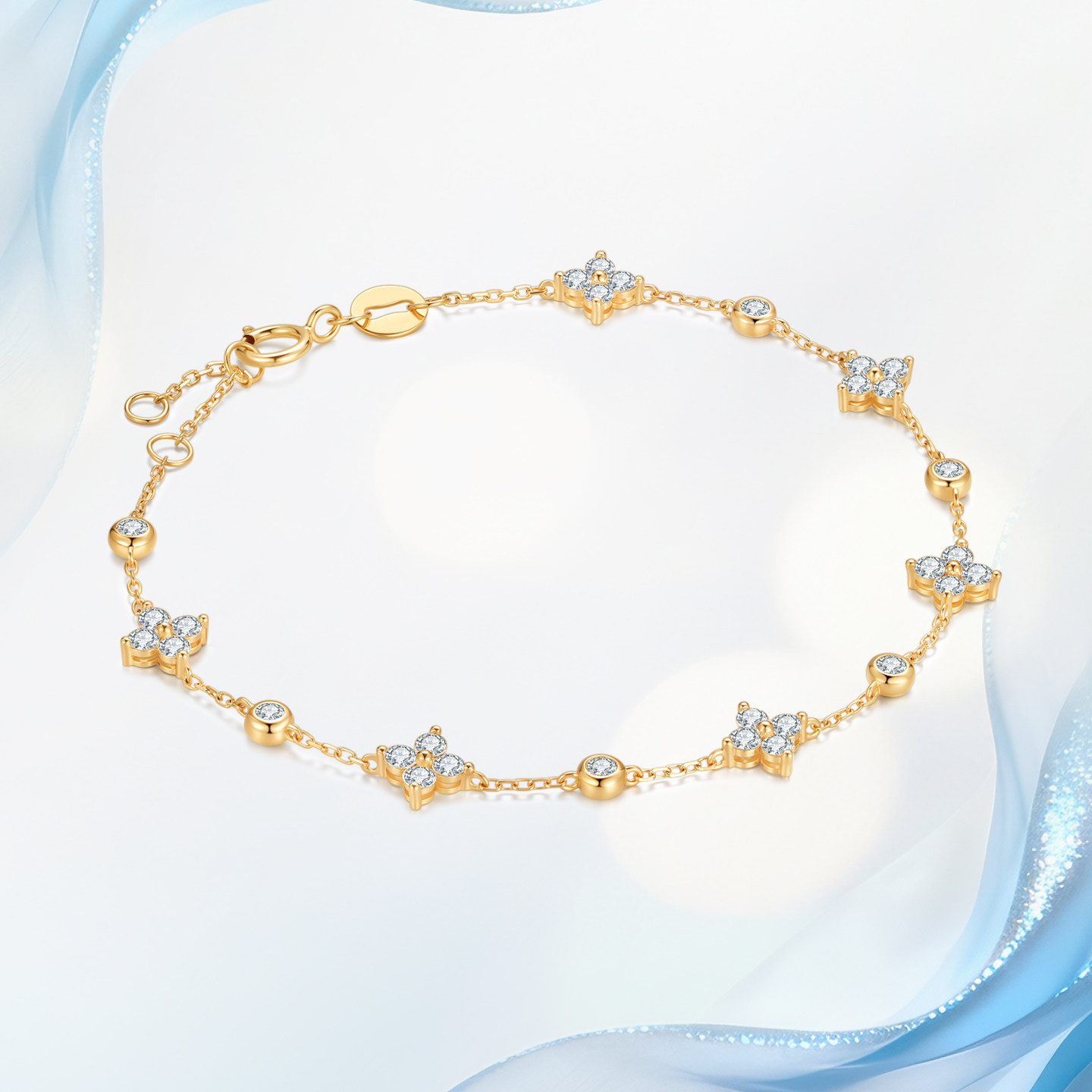 18K金天然真钻石女小幸运手链四叶草定制手饰轻奢精致情人节礼物