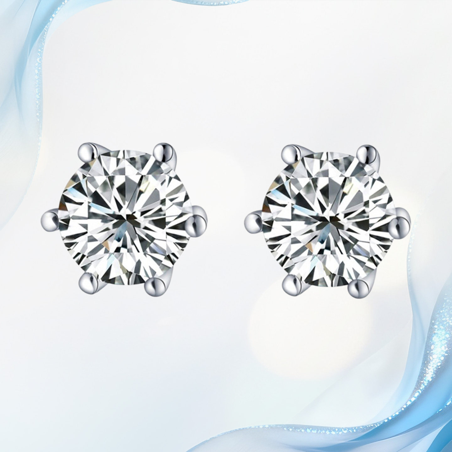 真诚珠宝 18k金天然钻石耳钉女真钻经典六爪款耳饰定制情人节礼物