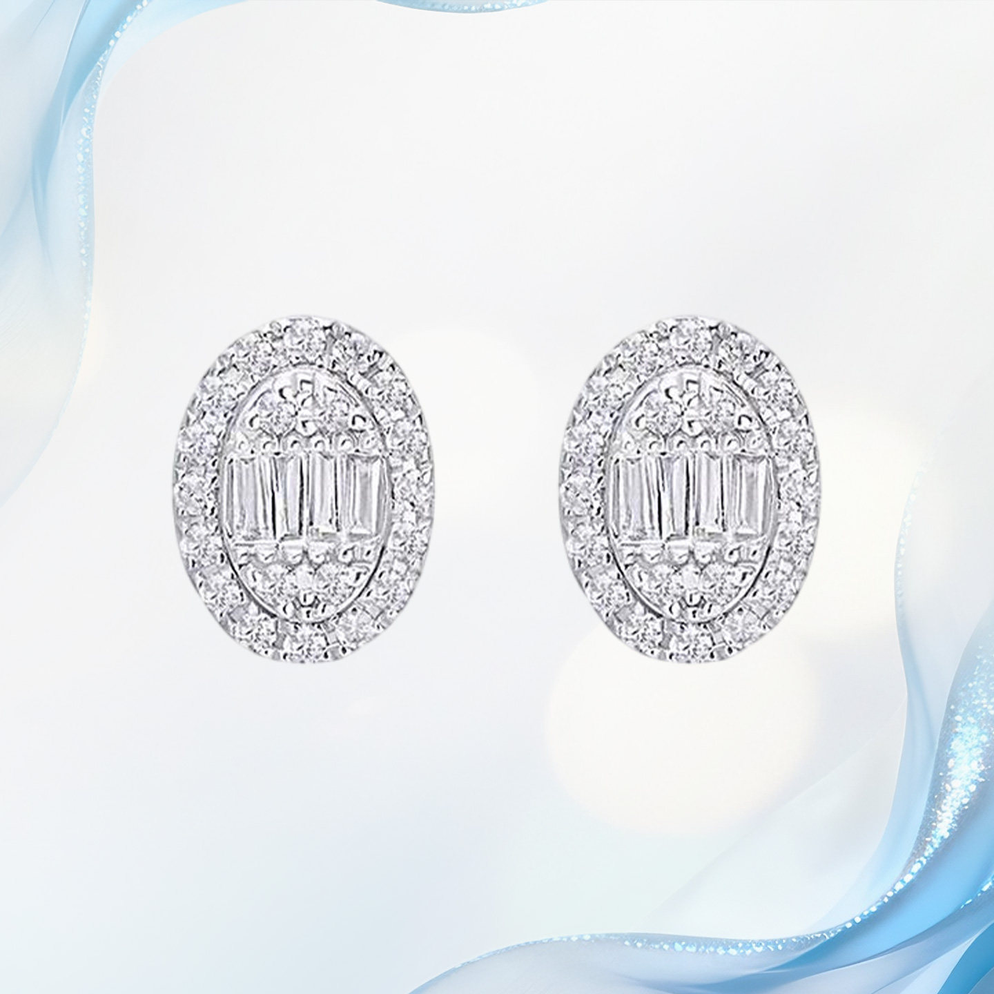 18K金天然真钻石耳饰女椭圆耳钉小众设计时尚复古定制情人节礼物