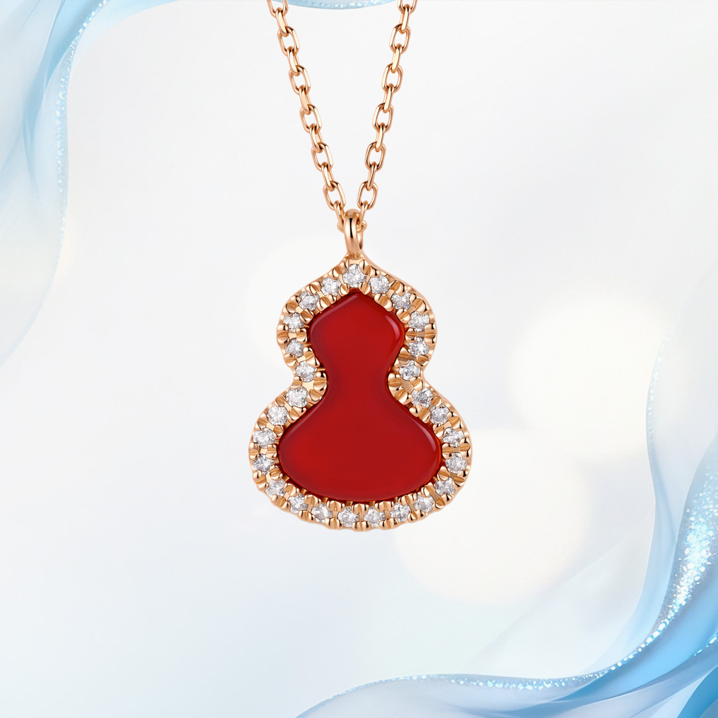 18K金天然真钻石项链女葫芦项链耳钉福禄锁骨链情人节珠宝礼物