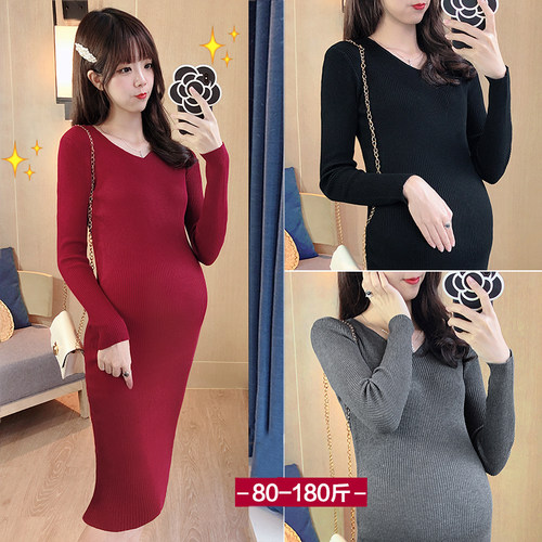 孕妇装大码打底毛衣针织长裙秋款