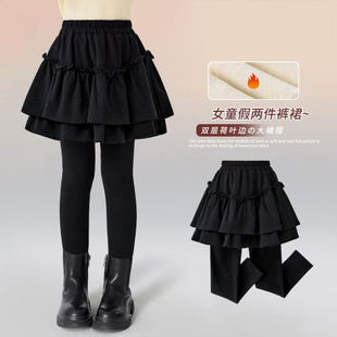 外穿中大童一体绒加厚裤 儿童假两件裙裤 裙 新款 女童加绒冬装