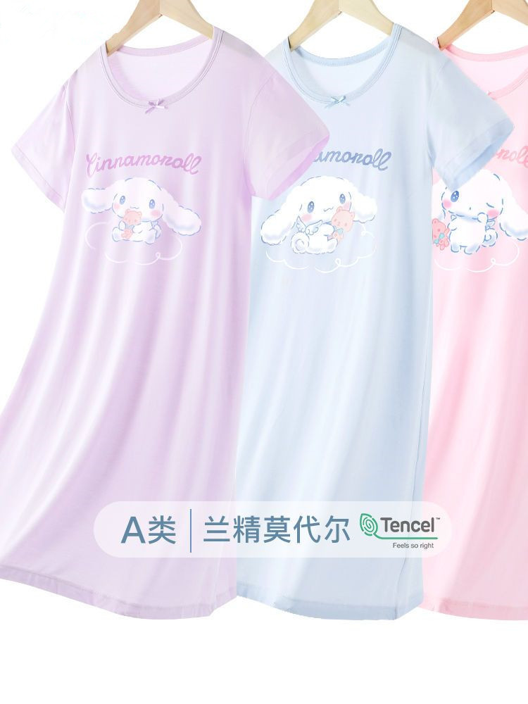 女童莫代尔睡裙夏季新款儿童家居服睡衣薄款中大童短袖空调服裙子
