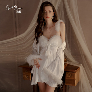 两件套内衣性感加胸垫纯欲撒银诱惑吊带睡裙外袍大码家居套装新款