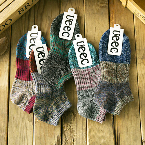 袜子男士粗线民族风短筒棉袜