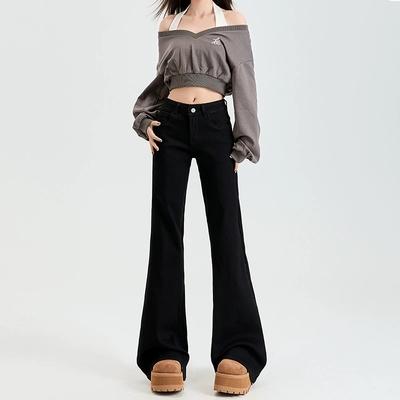 美式黑色喇叭牛仔裤女