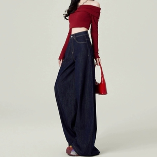 阔腿牛仔裤女秋冬2026年新款高腰显瘦宽松小个子加绒加厚直筒裤子