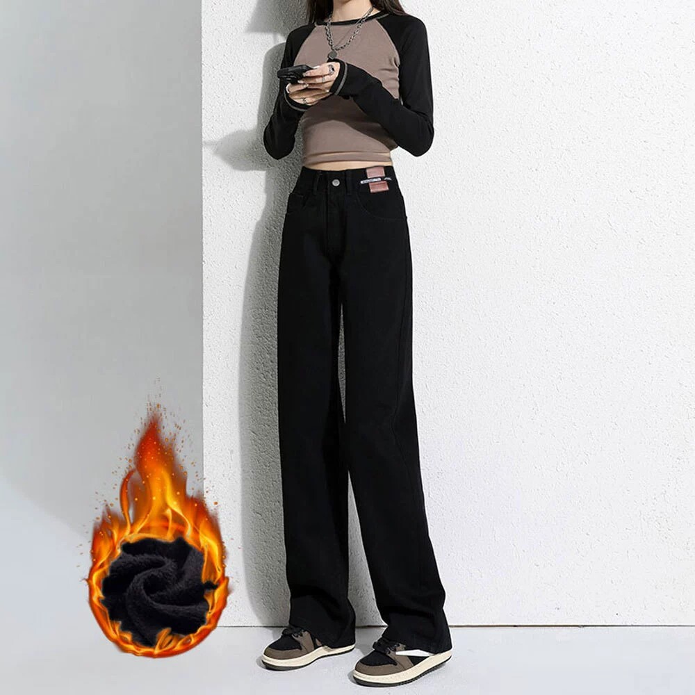 牛仔裤女加绒高腰宽松显瘦垂感阔腿裤2026年秋冬季新款直筒裤子