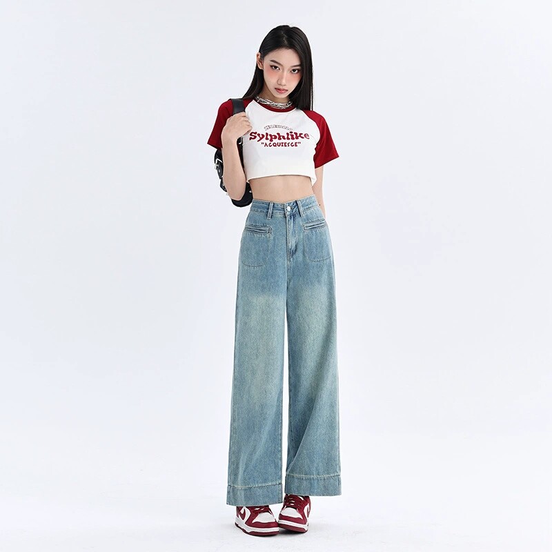 九分阔腿牛仔裤女小个子2026春夏季新款高腰显瘦宽松休闲直筒裤子