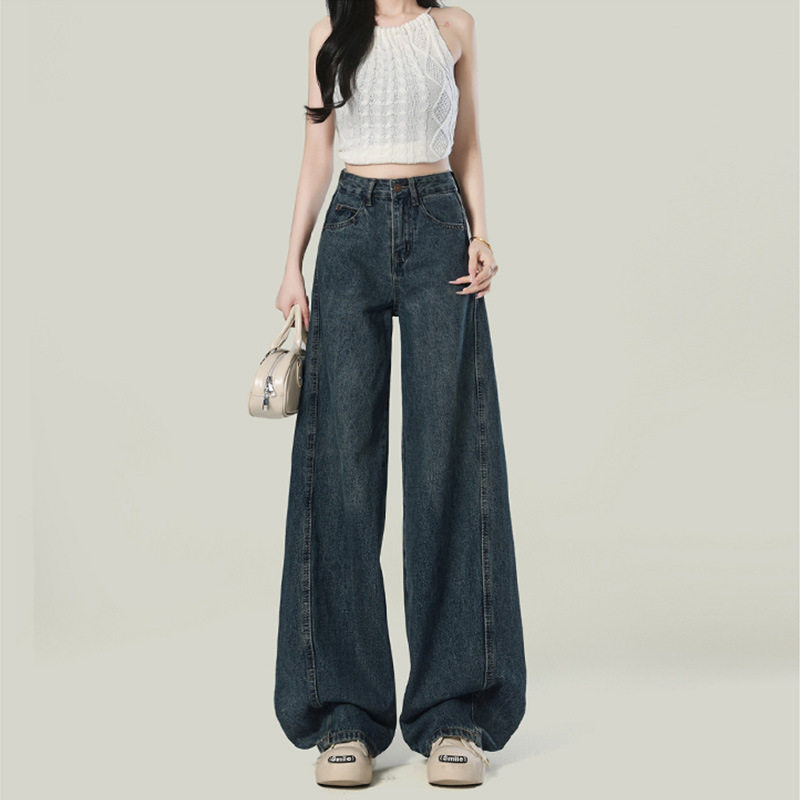 复古蓝美式阔腿裤牛仔裤女秋冬2026年新款宽松显瘦小个子直筒裤子,女装/女士精品,牛仔裤,淘宝优惠券,粉丝福利购,淘宝优惠卷