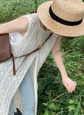 设计感小众叠穿罩衫针织背心裙夏季女后背开叉长裙连衣裙别致裙子