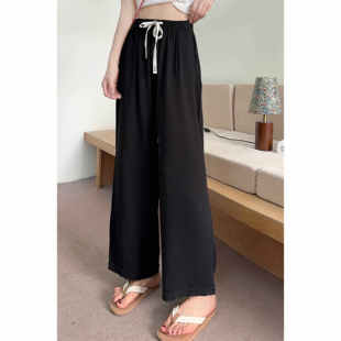 高腰休闲显瘦人造棉亲肤凉感直筒九分裤 薄款 女2025夏季 棉绸阔腿裤