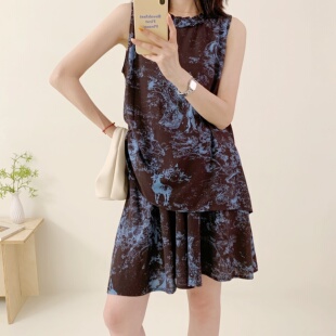 2025年夏新款棉绸女背心短裙裤套装宽松显瘦花边领人造棉两件套