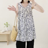 2025年夏新款 人造棉长上衣 显瘦百搭大码 棉绸无袖 圆领背心裙女时尚