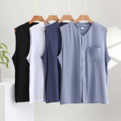 舒适大码 中老年男夏季 开衫 背心爸爸坎肩人造棉老头衫 新款 棉绸无袖