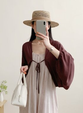 文艺小清新棉绸人造棉灯笼袖披肩