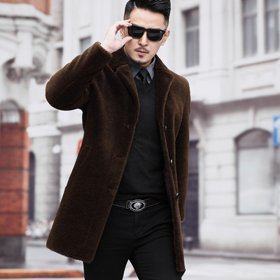 新款中长款修身西装领大衣羊羔