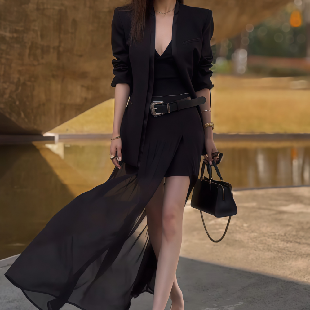 2026年夏季新款黑色西装两件套女甜酷高级感御姐干练气质半裙套装