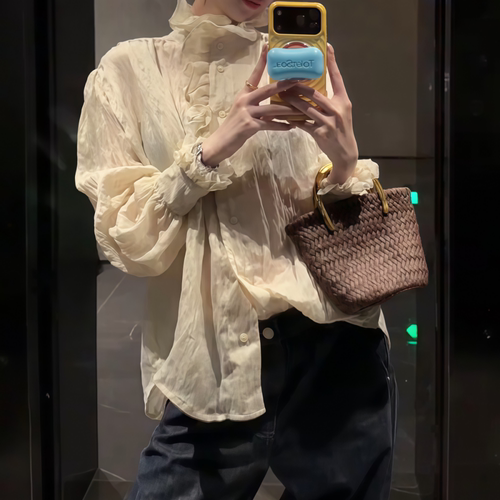 花边温柔百搭气质显瘦长袖衬衫