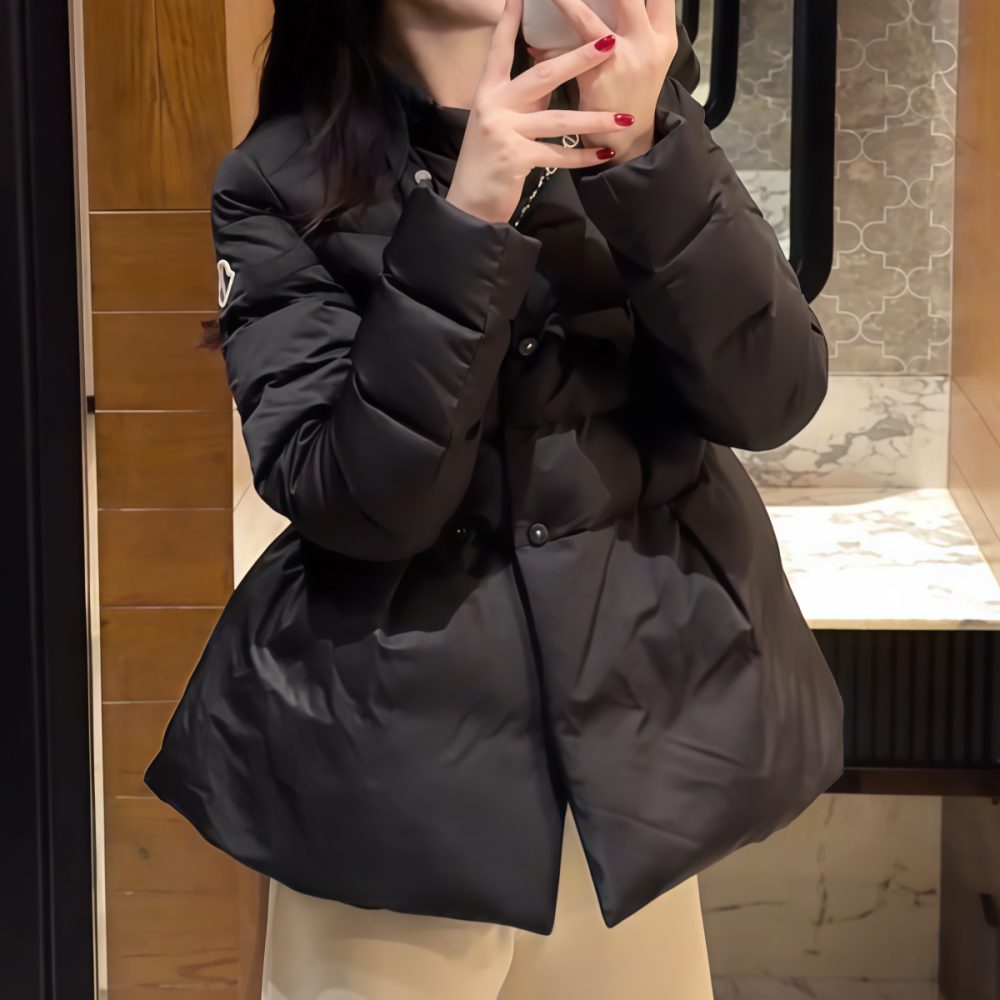 立领加厚保暖黑色羽绒服外套女
