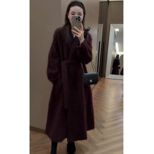 2025年冬季新款韩系简约轻奢风温柔长款百搭暗红色毛呢大衣外套女