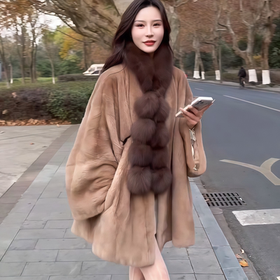 中长款浅棕色毛绒皮毛一体外套女