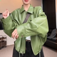 式 2026年春季 绿色皮外套高级感百搭通勤休闲宽松款 时尚 小众女 新款