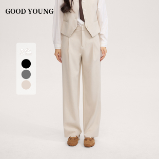 女米白色灰色黑色高级感通勤时尚 气质宽松 YOUNG休闲直筒裤 GOOD