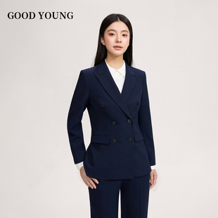 面试职业正装 GOOD 女春秋新款 套装 高级感职场西服 YOUNG藏青色西装