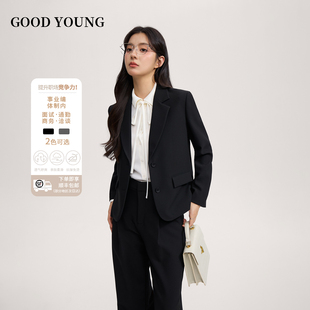 套装 女两粒扣黑色面试外套显瘦西装 高级感通勤气质 YOUNG短款 GOOD