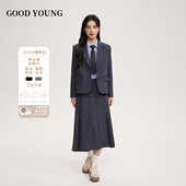 灰色西装 GOOD YOUNG短款 上衣百褶裙通勤面试女士淑女学院风百搭